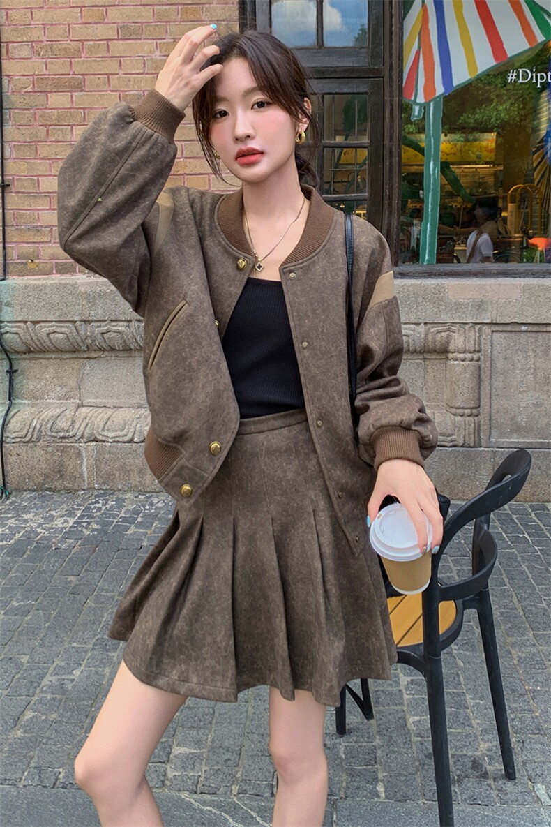 时尚套装两件套裙圆领拼接,女装套装/套裙,浙宝069