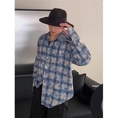 复古高级感扎染格子长袖衬衫男痞帅慵懒风春秋衬衣外套C544，男装衬衫，星座1116A（原606A-3）