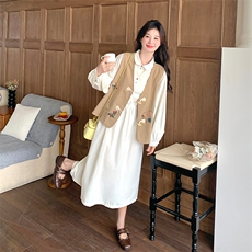 卡其色牛仔绣花背心半身裙两件套女2025春季新款时尚减龄百搭套装，女装套装/套裙，浙宝301
