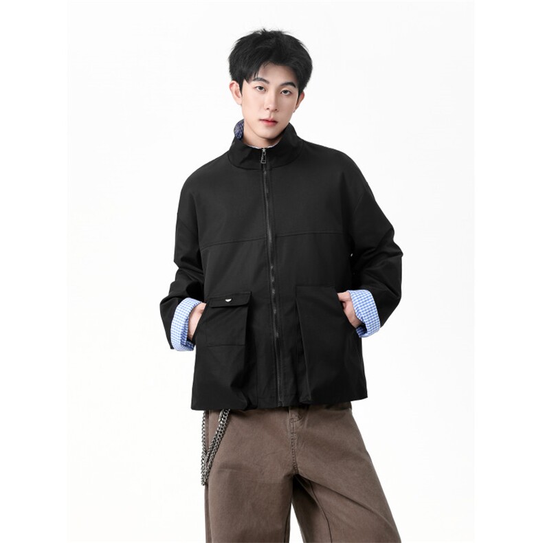 档口自拍图3图可选要图秋季格子拼接夹克外套BK888-P68，男装夹克，电商A466