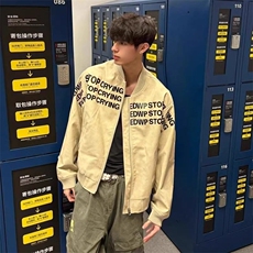卡其色外套男春秋款美式立领棒球服潮牌cleanfit飞行员夹克JK720，男装夹克，星座516A