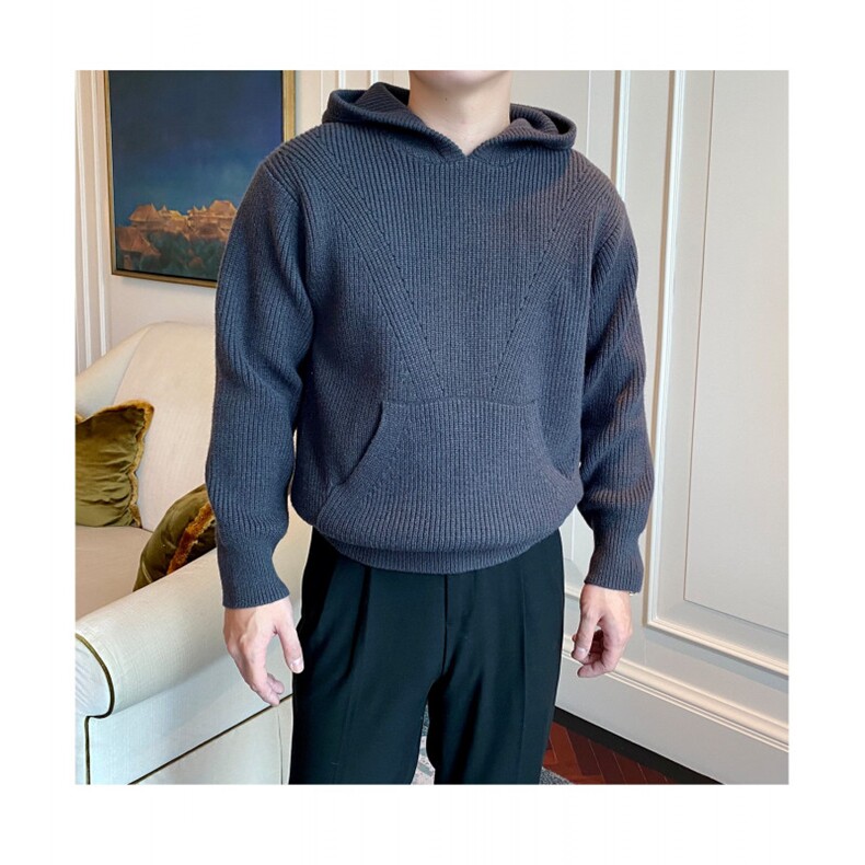 P37网络图YM91重磅连帽针织衫黑色蓝色红色M~3XL,男装针织衫/毛衣,星座506A