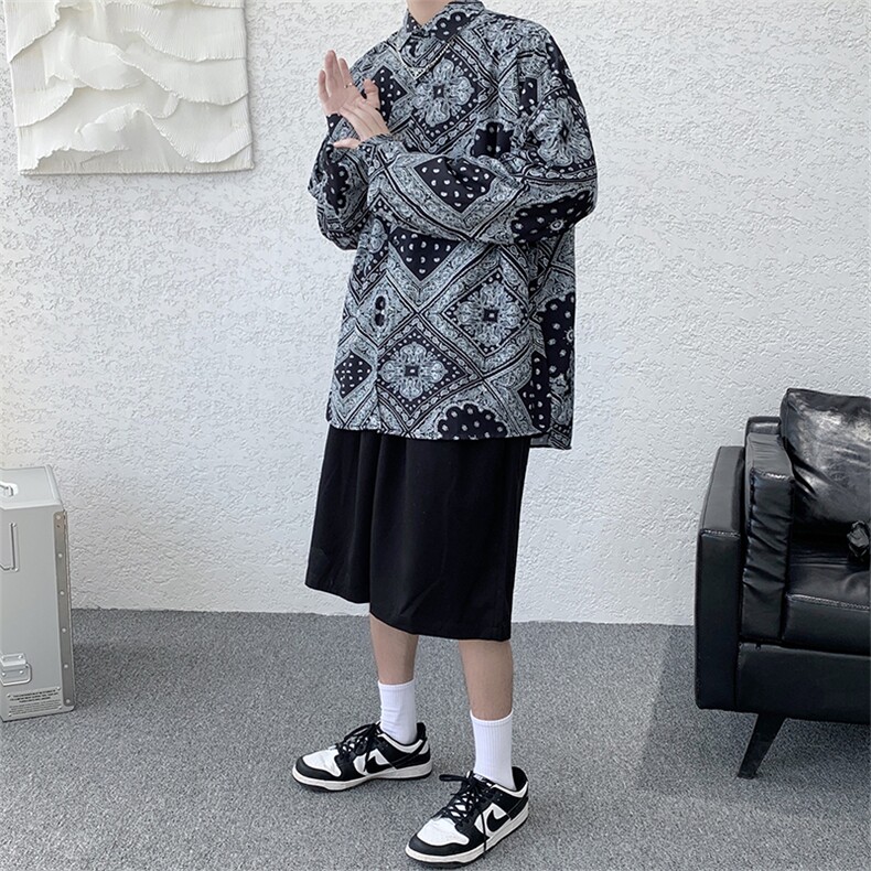 腰果花衬衫超火宽松百搭长袖衬衣个性韩版潮流休闲外套W1306-P33,男装衬衫,星座512-4