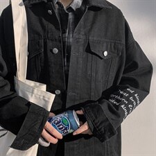 2021秋季新港风白墙大码男破洞字母刺绣牛仔衣外套夹克NJ8023-P70，男装夹克，电商A001