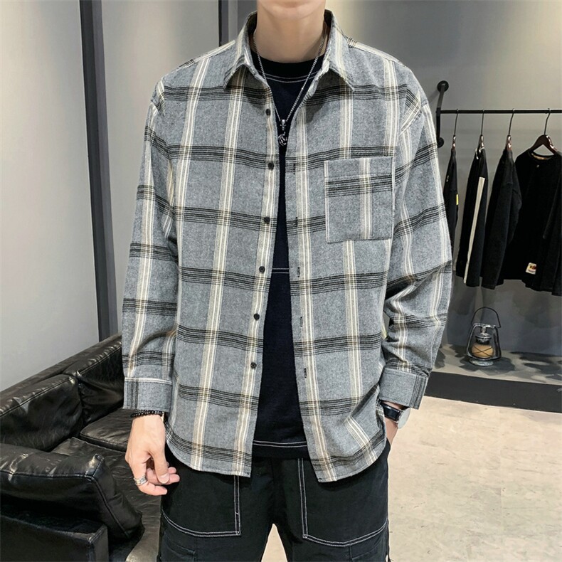 保暖格子衬衫加绒加厚衬衫冬新款男青年衬衣DS605T,男装衬衫,电商A102