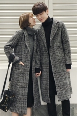 现货~情侣装毛呢大衣加棉加厚千鸟子格子风衣716A-1-DY01P120，男装风衣，星座716A-1（原星座815）