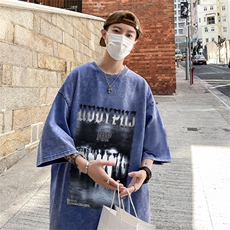 B239-1208-P38美式抽象人像个性印花复古水洗做旧半袖短袖T恤，男装T恤，星座514-2(原B239)