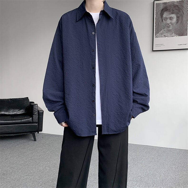 8XL-M泡泡纱盐缩肌理长袖衬衫男夏季冰丝外套防晒衬衣CS29007P40,男装衬衫,电商B312