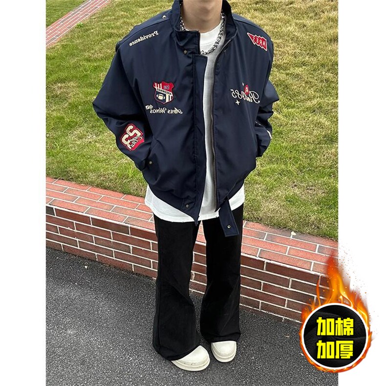 现货高品质美式高街重磅刺绣座山雕大毛毛领棉衣男女加厚棉服外套，男装棉衣，电商A486