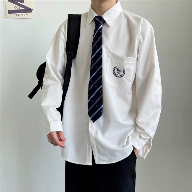 2025年新款长袖白色领带衬衫制服刺绣休闲衬衣上衣男春秋-CS180,男装衬衫,星座601-1