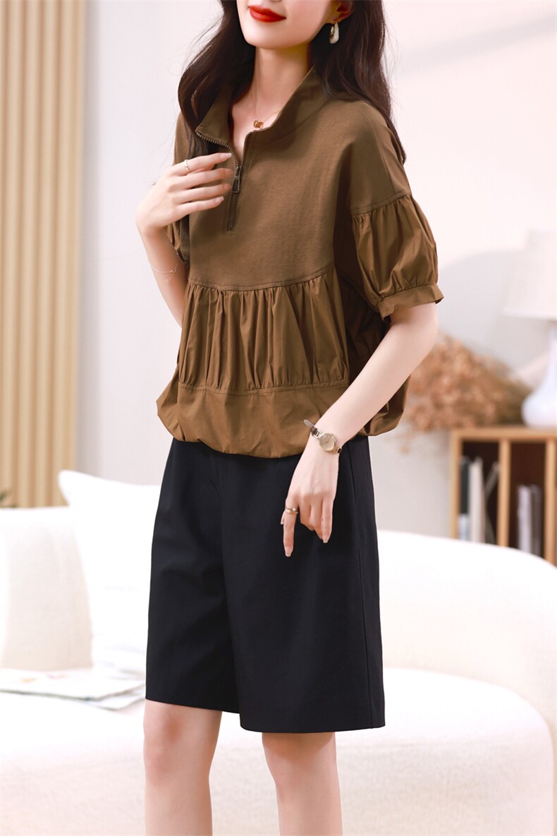 现货2023夏季新款小众设计泡泡灯笼式短袖套装两件套,女装套装/套裙,深水步