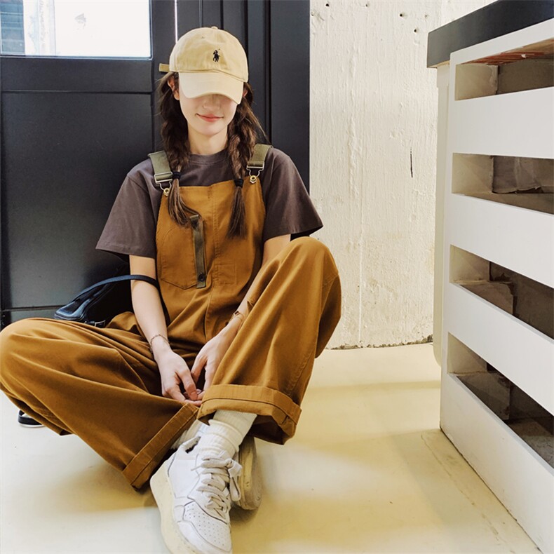 韩版复古减龄宽松工装背带裤女2025春秋季新款洋气显瘦连体阔腿裤图片