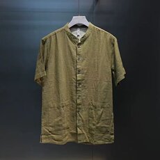 男款简约衬衫新款复古2025短袖透气宽松立领新中式风休闲衬衫，男装T恤，星座506A