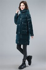 亮面棉袄外套印花棉服女中长款2021年冬装新款中年妈妈装加厚棉衣，女装棉衣/棉服，伊满意