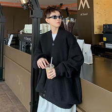 潮牌时尚灰色道袍v领毛衣男秋高级感针织衫慵懒cleanfit开衫外套，男装针织衫/毛衣，星座601-2