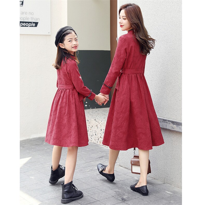 2021春秋季新款棉布压花工艺绣花亲子长款连衣裙文艺气质女,女装连衣裙,安之芮娜