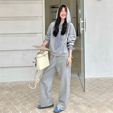 可拆卸连帽卫衣套装女2025春秋新款韩系小个子格子拼接卫裤两件套，女装套装/套裙，2C317A