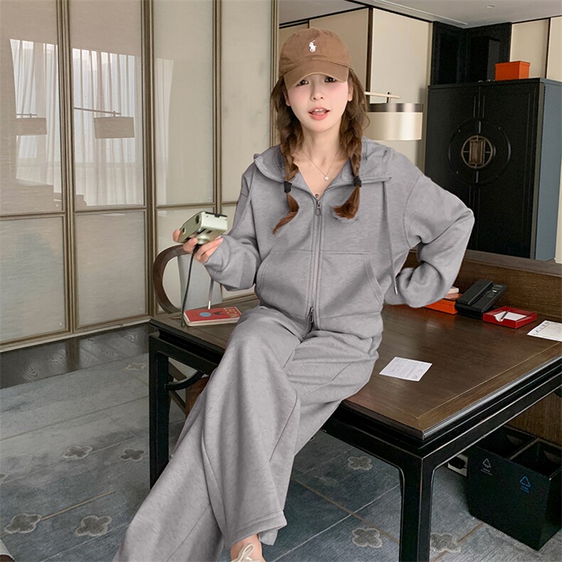 韩系初秋穿搭卫衣套装女春2025新款学院风休闲运动阔腿裤两件套装,女装套装/套裙,2C037