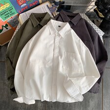 2024秋装新款情侣衬衫纯色纯棉水洗A158-CS01-P38，男装衬衫，电商A158-1