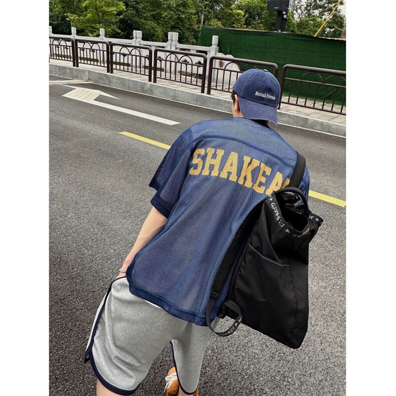 美式复古夏季宽松廓形透气网眼印花镂空圆领短袖T恤球衣男女TC52,男装T恤,星座1116A（原606A-3）
