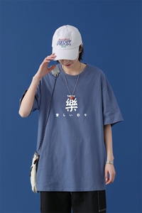 T2298P25中性模特短袖T恤男夏季潮流宽松简约百搭潮牌五分袖上衣图片