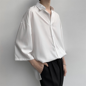 夏季冰丝短袖衬衫男女 纯色宽松百搭学院风衬衣C301-P28图片