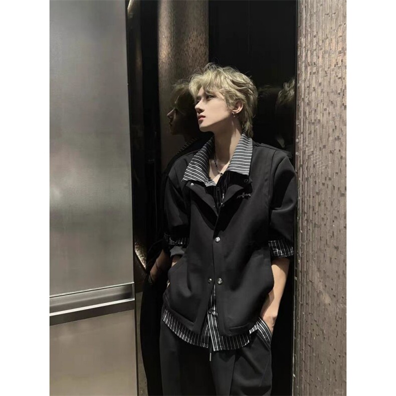 春秋季新款假两件工装外套男士韩版青年ins港风夹克休闲宽松上衣,男装夹克,四季星座505