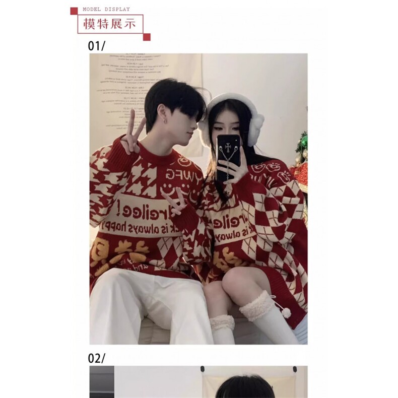 1506-1/MMY311/P48高级感情侣装本命年红色毛衣男女情侣同款时尚图片