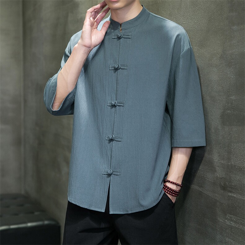 2023风男装盘扣唐装汉服五分袖短袖衬衫衬衣A203A-C11,男装T恤,星座815-1（原A203A）