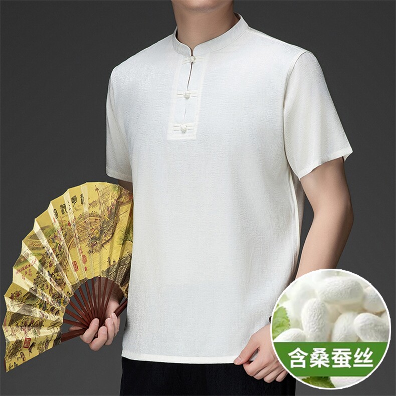 GBN833-7夏季风唐装纯香云纱短袖爸爸装套装,男装休闲套装,电商B360