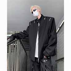 金属拼接解构西裤垂坠感高级拼接PU皮裤子男高街美式hiphop直筒裤，男装夹克，电商B288
