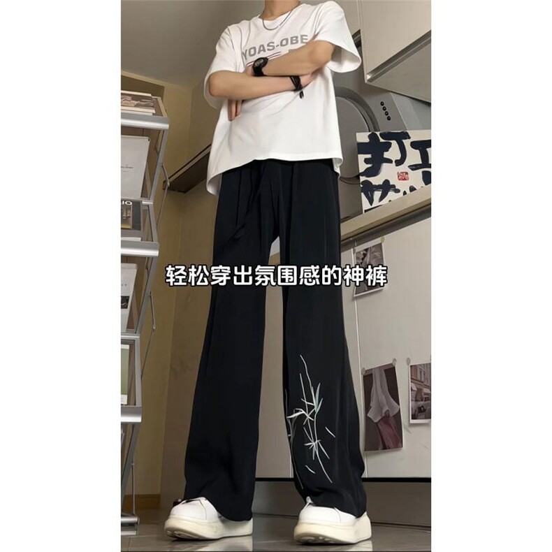 K1010-P50 控78！ 新中式刺绣冰丝休闲裤西裤男图片