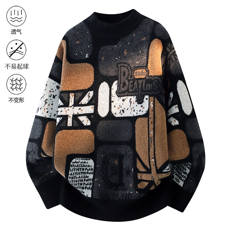 1018-1-M652-P46新款男士加厚潮流针织衫青少年内搭个性图案毛衣,男装针织衫/毛衣,星座1018-1​
