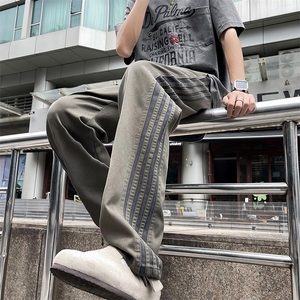 侧边条纹阔腿休闲裤男士夏季美式复古轻垂感工装直筒裤B8533-p35图片