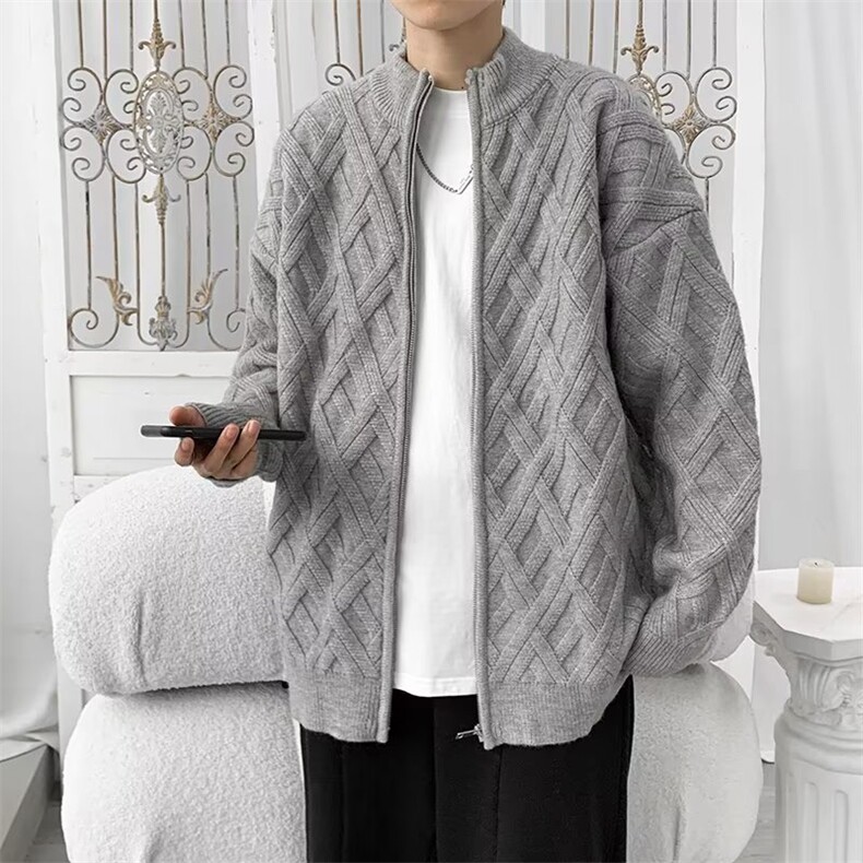 日系潮流休闲立领针织衫2024冬季新款开衫毛衣男外套M1660-P65,男装针织衫/毛衣,星座512-4