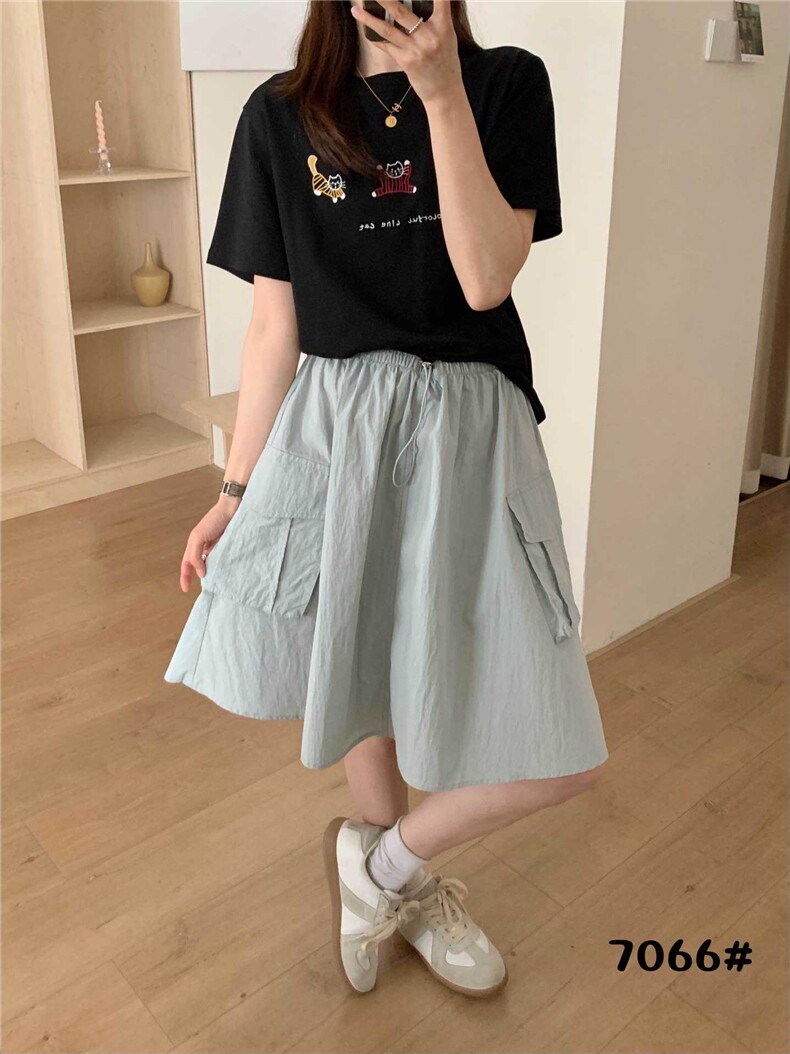 过膝工装裙百搭时尚潮流,女装半身裙,洛丽兰可