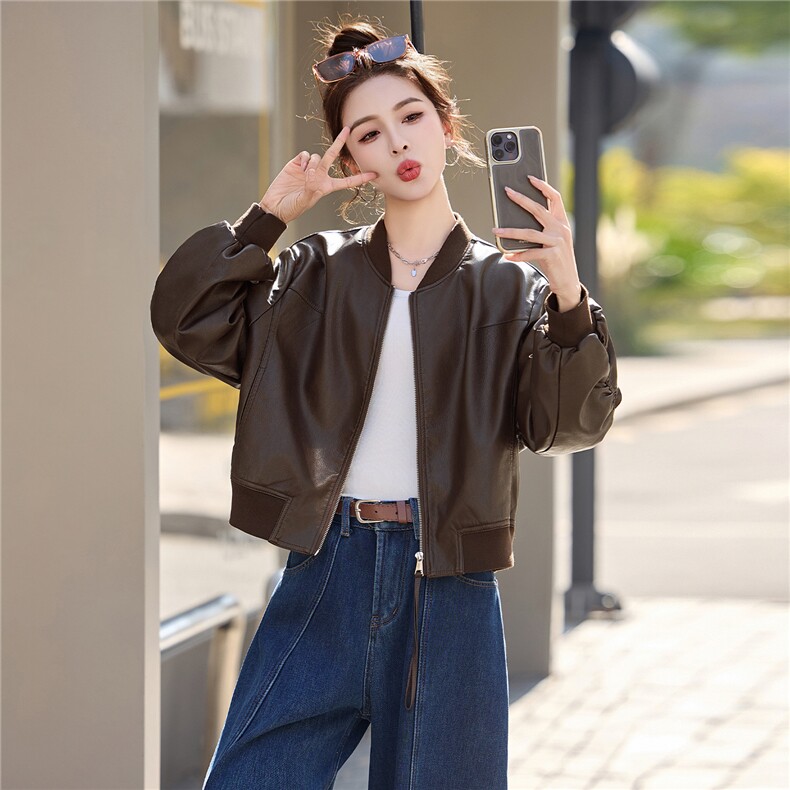 春秋百搭显瘦短款皮衣外套女26新款炸街洋气今年流行皮夹克上衣,女装皮衣,潮流依族