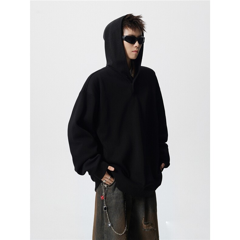 秋冬毛线廓形拼接男女同款落肩连帽卫衣WY9113/P65,男装卫衣,电商B238