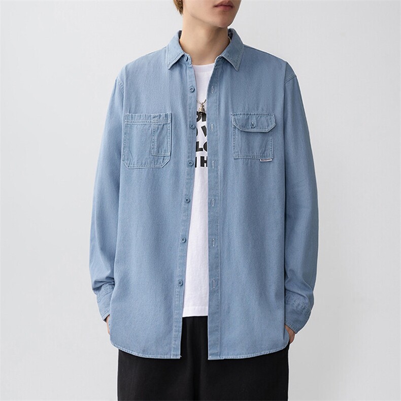 25年春季长袖衬衫工装潮流牛仔衬衣宽松现货DS-C323-1-N82-批50,男装衬衫,电商C323-1