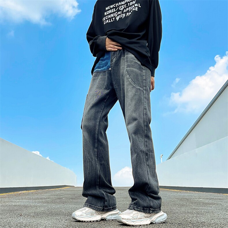 新款港风美式高街潮牌百搭拼接休闲牛仔裤N999-P55,男装牛仔裤,星座308B-1