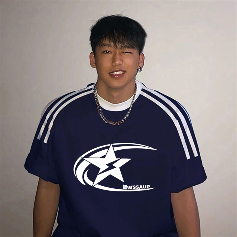 夏季美式高街重磅纯棉三条杠织带撞色男女短袖T恤ZD315-特P30,男装T恤,电商A486