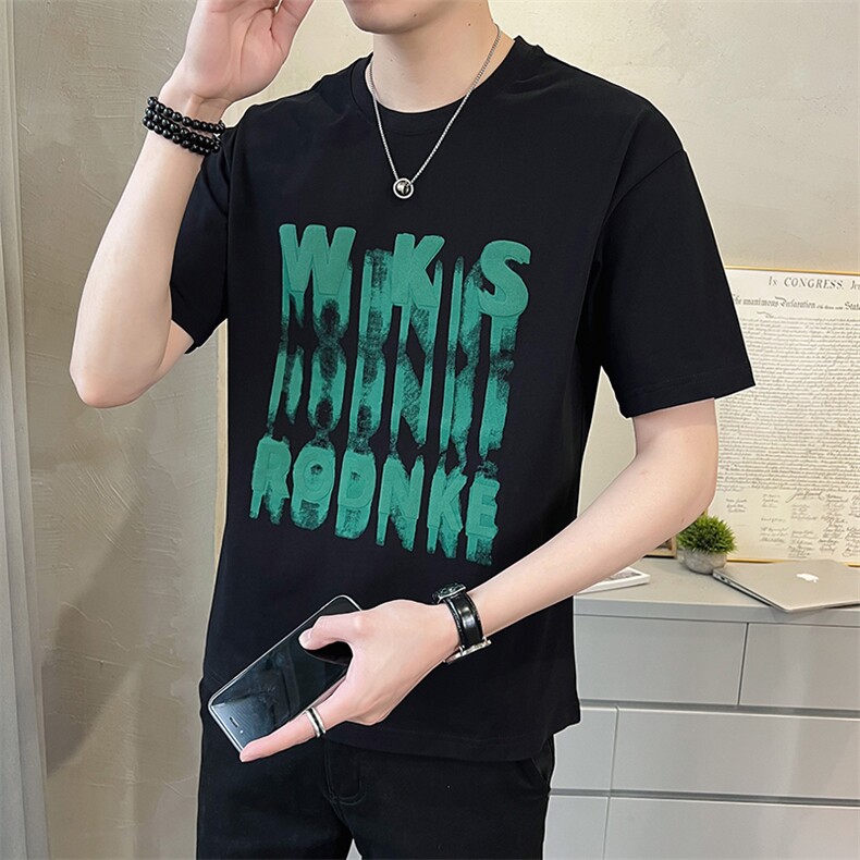 夏季发泡印花社会小伙轻熟风短袖休闲圆领时尚修身T恤T2309-P45,男装T恤,电商A413