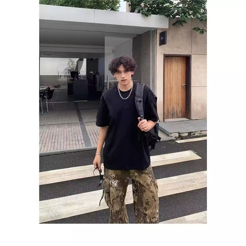 短袖男春夏季新款简约宽松套头休闲美式潮字母印花圆领T恤痞帅,男装T恤,星座506A