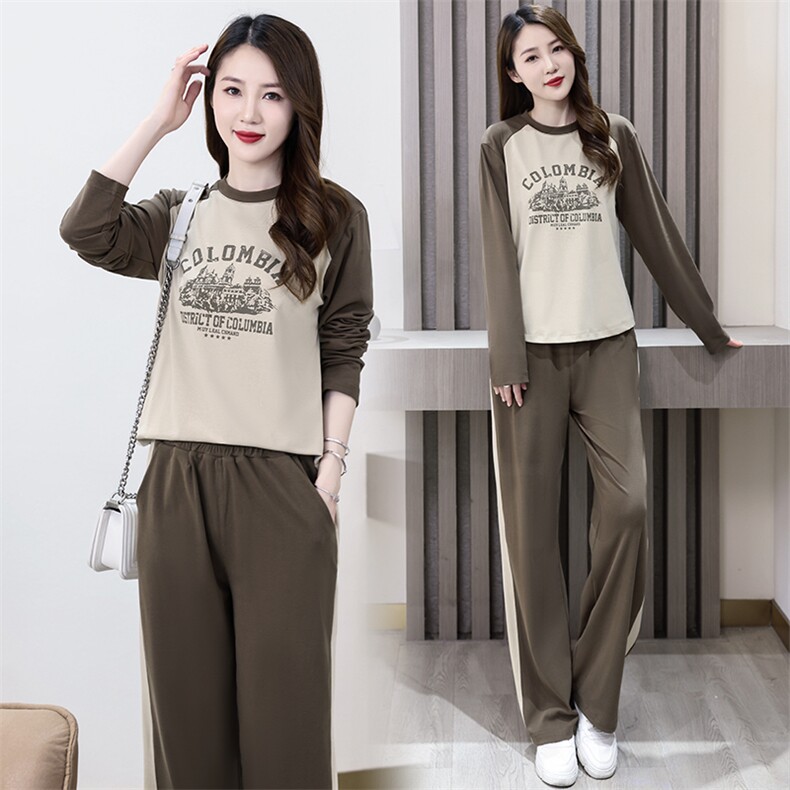 休闲运动女春2025新款韩版时尚长袖长裤印花宽松显瘦潮，女装运动套装，凯瑟曼