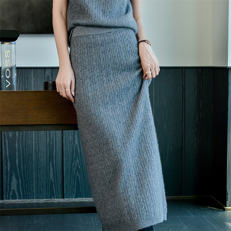 源自内蒙小山羊绒跤花半身裙高腰显瘦针织包臀裙w591，女装半身裙，兴泰羊绒