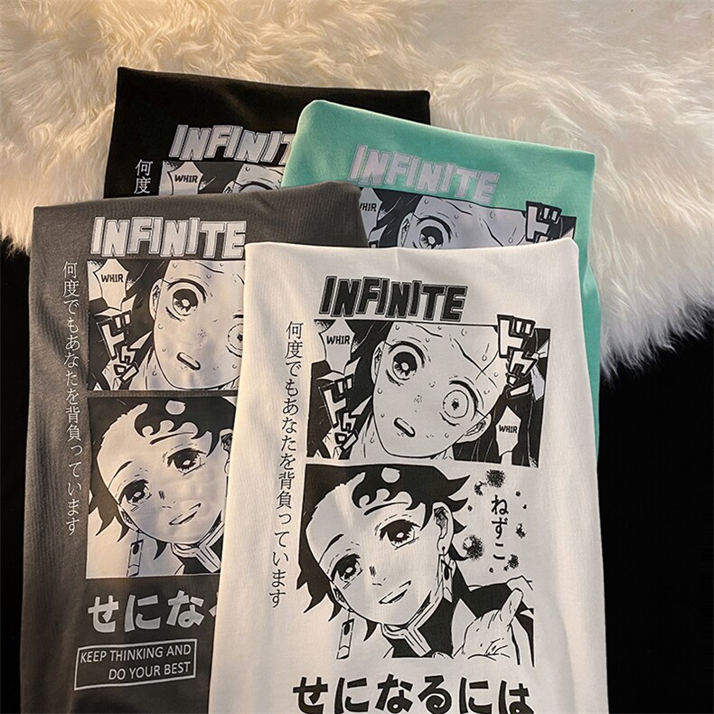 黑白格男夏季短袖鬼灭卡通动漫印花2022新款上衣MT3520-P45,男装T恤,星座717