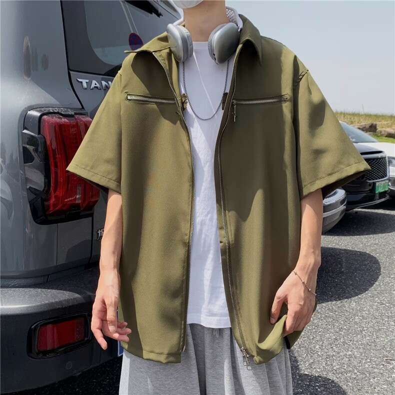 慵懒夏季ins潮流日常标准新款潮青春流行男衬衫W1268P40图片