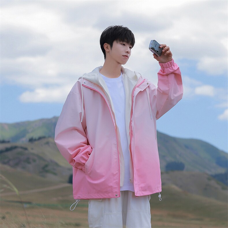 JK7833-P782025秋季新款渐变假两件连帽防水宽松夹克,男装夹克,星座109-1