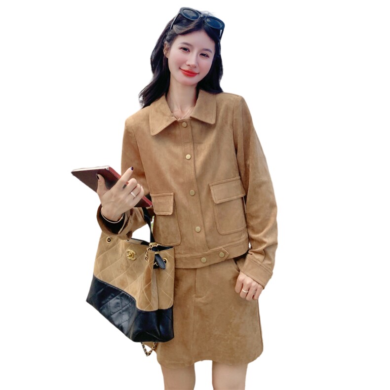 美拉德卡其色夹克外套半身裙套装两件套女2025春秋新款韩系小个子,女装套装/套裙,2C271
