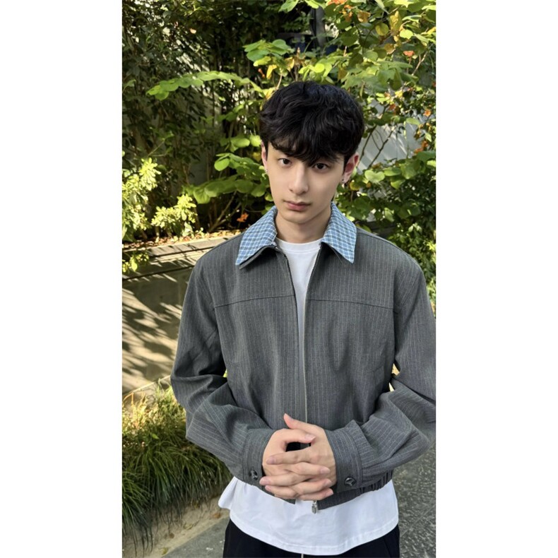 现货自制短款条纹西装,男装西服套装,星座910A